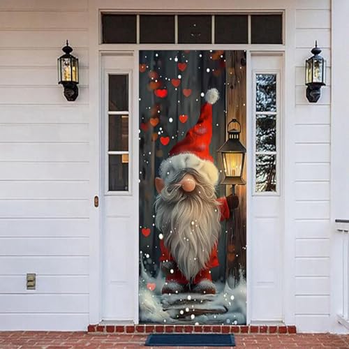 Skyrabbiter 200 x 90cm Weihnachten Tür Abdeckung Dekoration Haustür Decke Wand Hängen Banner Fotografie Hintergrund für Weihnachtsfeier Feiertag Neujahr Toilettentür Deko (Weihnachtszwerg) (B) von skyrabbiter