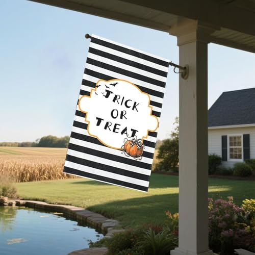 Skyrabbiter Halloween Gartenflagge Trick or Treat, 30 x 45 cm Doppelseitige Halloween Deko Outdoor Gruseliger Gruseliger Katzenkürbis Willkommens-Gartenflagge (A) von skyrabbiter