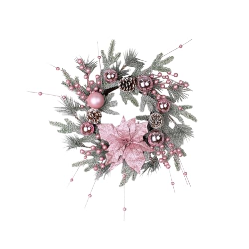 Weihnachtskranz für die Haustür, niedlicher rosa Beerenkranz, Winterbeflockte Nadelrankengirlande, Weihnachtsdekoration für drinnen und draußen Adventskranz Weide (Pink, One Size) von skyrabbiter