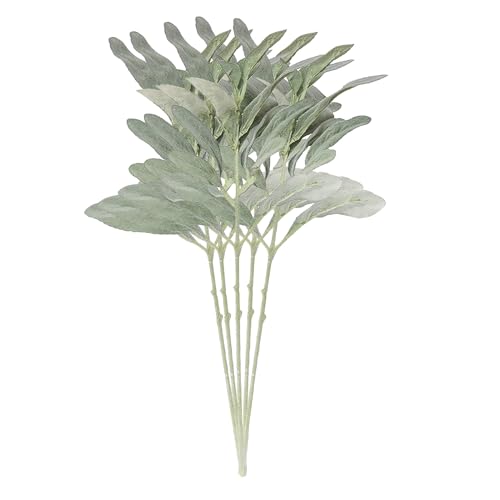 skyrabbiter 5 stücke Simulation Beflockung Kaninchen Ohr Blätter Beflockung Blätter Hochzeit Hause Vase Dekoration Kunstpflanze Grasbüschel (Green, One Size) von skyrabbiter