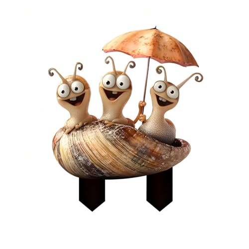 skyrabbiter Dekorativer Gartenstecker mit Schnecken und Regenschirm, 2D Acryl Gartenstecker mit Blumen, Outdoor Vintage für Draußen Frühling, Modernes Erscheinungsbild, Frühlingsdeko (A) von skyrabbiter