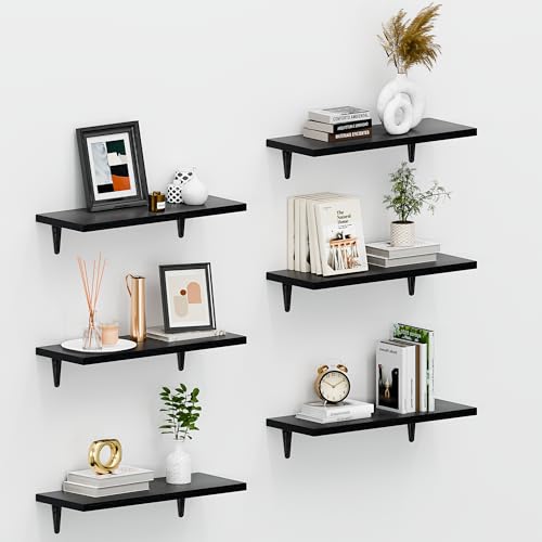 SKYSEN Schweberegale für die Wand, 6 Stück, 39,9 cm, Holz-Wandregal für Dekoration, Badezimmer, Schlafzimmer, Aufbewahrung, Buch, Küche, Wohnzimmer – Schwarz (fs-40-b) von skysen
