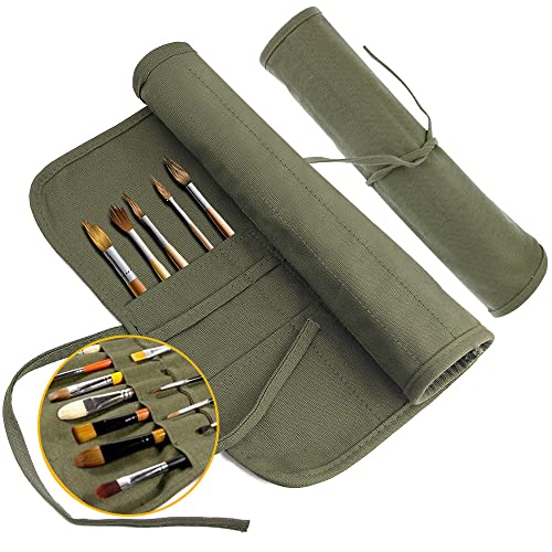 skytowards 22 Fächern Stifterolle Rollmäppchen Leinwand Pinseltasche 40x 33CM Stifteetui Rolle Stiftehalter Tasche Pinsel Etui Case Armee Grün pinselmappe Pinselrolle für Künstler Skizzierung von skytowards