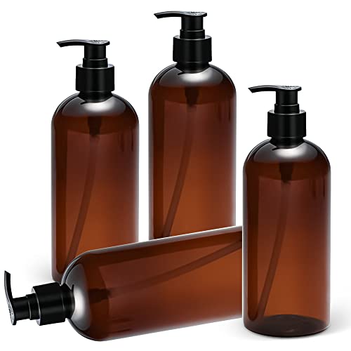 skytowards 4 Stück Seifenspender 500ml Pumpspender Braun Shampoospender Leer Lotionspender Plastik Pumpflasche Kunststoff Duschgel Flaschen zum Befüllen Pump Bottles für Lotion Duschgel Handseife von skytowards