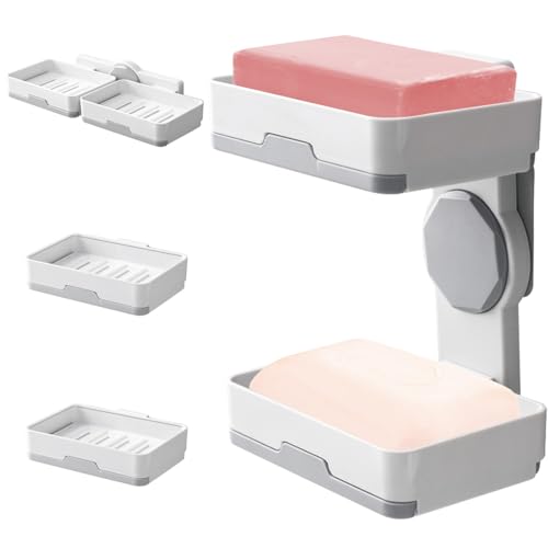 skytowards Seifenschalen Dusche ohne Bohren Seifenhalter zum Kleben Doppelschicht Seifenablage Hängend Seifendose Quadratisch Soap Box Seifenkorb Dusche Seifen Box für Dusche Seife Scrubber Schwämme von skytowards