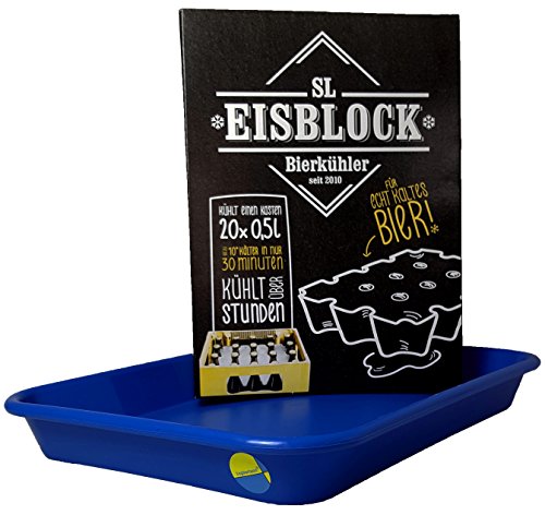 SL-Eisblock - Getränkekühler Bierkühler BLAU in Geschenkverpackung für 0,5l Flaschen MADE IN GERMANY + Auffangwanne/Wasserauffangschale (Geschenkverpackung + Auffangwanne) von sl-Eisblock