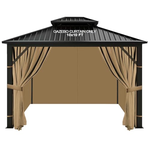 slashome Pavillon-Vorhänge, wasserdicht, 3 x 3 m, Khaki, Universal-Ersatzvorhang, 4 Paneele, Seitenwände mit Reißverschluss für Garten, Terrasse, Hof (nur Vorhänge) von slashome