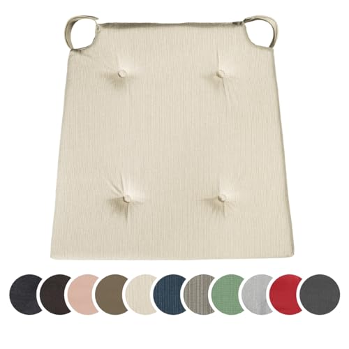 sleepling 2er Set Stuhlkissen, Sitzkissen für Indoor und Outdoor, mit Klettverschluss, 100% Baumwolle, Made in EU, Maße: 42 (vorne) 35 (hinten) x 40 x 5 cm, beige von sleepling