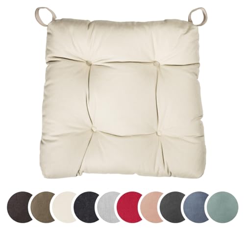 sleepling 2er Set Stuhlkissen, Sitzkissen Eva für Indoor und Outdoor, mit Klettverschluss, 100% Baumwolle, Made in EU, Maße: 40 (vorne), 35 (hinten) x 38 x 7 cm, beige von sleepling