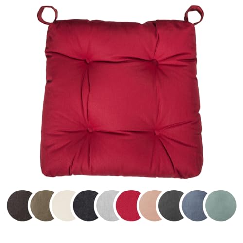 sleepling 2er Set Stuhlkissen, Sitzkissen Eva für Indoor und Outdoor, mit Klettverschluss, 100% Baumwolle, Made in EU, Maße: 40 (vorne), 35 (hinten) x 38 x 7 cm, rot von sleepling