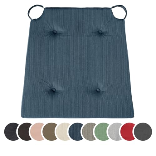 sleepling 4er Set Stuhlkissen, Sitzkissen für Indoor und Outdoor, mit Klettverschluss, 100% Baumwolle, Made in EU, Maße: 42 (vorne) 35 (hinten) x 40 x 5 cm, dunkelblau von sleepling