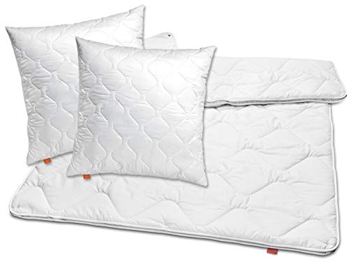 sleepling 196154 Bettwaren Set | 2 x Kopfkissen 80 x 80 cm + 4-Jahreszeiten Bettdecke 200 x 200 cm | Mikrofaser Decke | Ökotex | Wärmeklassengarantie | Made in EU, weiß von sleepling