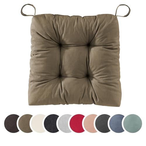 sleepling 2er Set Stuhlkissen, Sitzkissen Eva für Indoor und Outdoor, mit Klettverschluss, 100% Baumwolle, Made in EU, Maße: 40 (vorne), 35 (hinten) x 38 x 7 cm, Taupe von sleepling