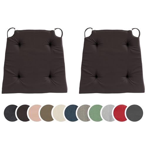 sleepling 2er Set Stuhlkissen, Sitzkissen für Indoor und Outdoor, mit Klettverschluss, 100% Baumwolle, Made in EU, Maße: 42 (vorne) 35 (hinten) x 40 x 5 cm, Kastanie von sleepling