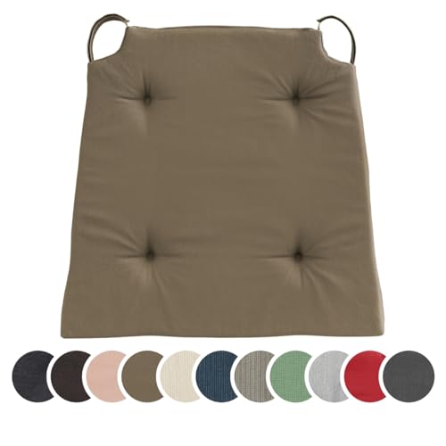 sleepling 4er Set Stuhlkissen, Sitzkissen für Indoor und Outdoor, mit Klettverschluss, 100% Baumwolle, Made in EU, Maße: 42 (vorne) 35 (hinten) x 40 x 5 cm, Taupe von sleepling