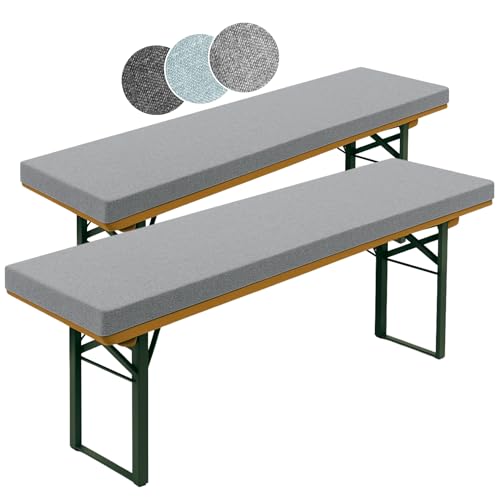 sleepling 2er Set Bierbankauflagen mit Bezug 220 x 25 x 4 cm, extra Dicke Auflage für gängige Bänke und Bierzeltgarnituren, hellgrau von sleepling