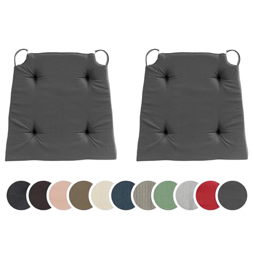 sleepling 2er Set Stuhlkissen, Sitzkissen für Indoor und Outdoor, mit Klettverschluss, 100% Baumwolle, Made in EU, Maße: 42 (vorne) 35 (hinten) x 40 x 5 cm, dunkelgrau von sleepling