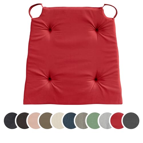 sleepling 2er Set Stuhlkissen, Sitzkissen für Indoor und Outdoor, mit Klettverschluss, 100% Baumwolle, Made in EU, Maße: 42 (vorne) 35 (hinten) x 40 x 5 cm, rot von sleepling