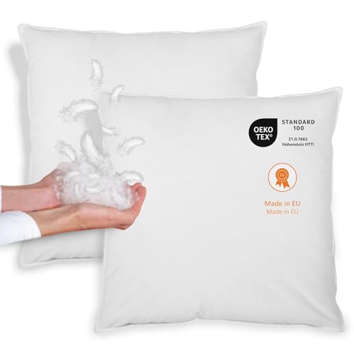 sleepling 2er Set Daunenkissen Federkissen 80x80 cm, 100% Daunen & Federn, Kopfkissen Sofakissen, 60 Grad waschbar, Kissen aus 100% Baumwolle, weiß von sleepling