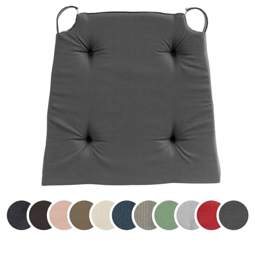 sleepling 4er Set Stuhlkissen, Sitzkissen für Indoor und Outdoor, mit Klettverschluss, 100% Baumwolle, Made in EU, Maße: 42 (vorne) 35 (hinten) x 40 x 5 cm, dunkelgrau von sleepling