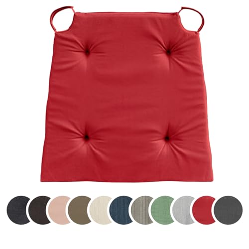 sleepling 4er Set Stuhlkissen, Sitzkissen für Indoor und Outdoor, mit Klettverschluss, 100% Baumwolle, Made in EU, Maße: 42 (vorne) 35 (hinten) x 40 x 5 cm, rot von sleepling