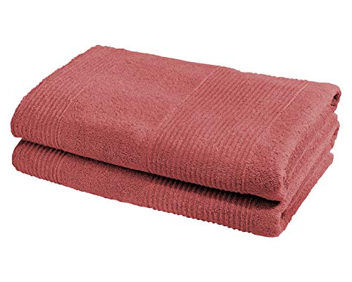 sleepling Marina 2er Set Duschtuch, 100% Baumwolle 550 gr./m², Kordelaufhänger, Design Bordüre, Ökotex 100, 70 x 140 cm, Flamingo von sleepling
