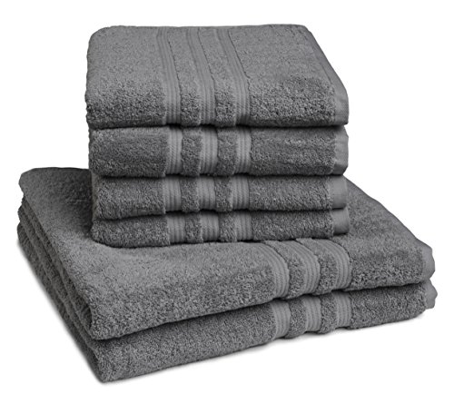 Traumhaft Schlafen - Castell - Markenbettwäsche 0100144 Frottier Duschtuch/Handtuch-Set (Baumwolle) 2x 70x140 cm + 4x 50x100 cm titanium von sleepling