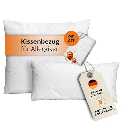 sleepling Komfort 100 2er Set Kissenbezug Evolon Encasing Kopfkissen | Milbenbezug | milbenkotdicht | Hausstauballergiker | 95 Grad Kochfest | Made in Germany | 40 x 60 cm, weiß von sleepling