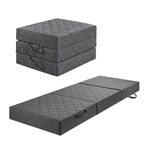 sleepling Komfort Visco Gästematratze Single, 195 x 75 x 14 cm, viscoelastische Klappmatratze, Sitzhocker exkl. Husse, Matratze mit Universalhärtegrad 2.5, Made in EU, Ökotex, grau von sleepling