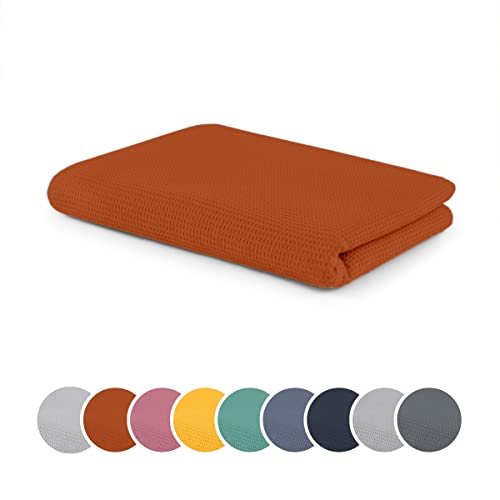 sleepling Kuscheldecke Waffeloptik, Sofadecke, hautsympathisch, temperaturregulierend, 100% Baumwolle, Ökotex Made in Green 100, waschbar, 130 x 180 cm, Cognac von sleepling