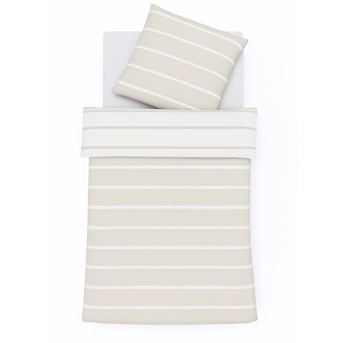sleepling Premium Musselin Bettwäsche 200x220 cm, Baumwolle Bettbezug 200 x 220 + 2 x Kissenbezug 80x80, Sommerbettwäsche Made in EU, Sommer Bettzeug in Natur beige gestreift von sleepling