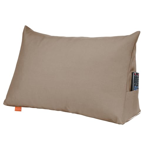 sleepling Rückenkissen Keilkissen für Bett und Sofa, Lendenkissen, dreieckiges Lesekissen, Kissen mit abnehmbarem waschbarem Bezug, Seitenfach, 70 cm breit, Hellbraun von sleepling