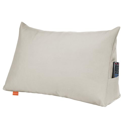 sleepling Rückenkissen Keilkissen für Bett und Sofa, Lendenkissen, dreieckiges Lesekissen, Kissen mit abnehmbarem waschbarem Bezug, Seitenfach, 70 cm breit, beige von sleepling