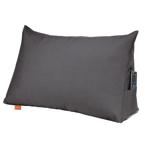 sleepling Rückenkissen Keilkissen für Bett und Sofa, Lendenkissen, dreieckiges Lesekissen, Kissen mit abnehmbarem waschbarem Bezug, Seitenfach, 70 cm breit, dunkelgrau von sleepling