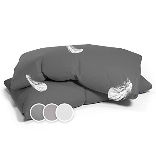 SLEEPWISE 2er Set Premium Kissenbezug 40 x 80 cm, ÖKO-TEX Kopfkissenbezug mit verdecktem Reißverschluss, Pflegeleicht, Atmungsaktiv, Superweicher Kopfkissenbezug 40x80, Dunklegrau von sleepwise