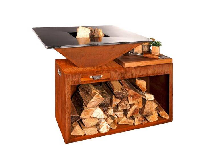 BlackForestSteel »FyrR Island Storage Corten« Plancha Grill 85x85 cm von slewo
