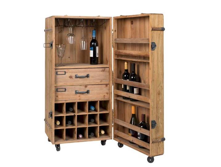 Dutchbone »Lico« Schrank 50x50x109 cm, aus massivem Tannenholz, antikes Finish, mit Eisengestell, 2 Schubladen, Regal für 15 Flaschen Dutchbone »Lico« Schrank 50x50x109 cm, aus massivem Tannenholz, antikes Finish, mit Eisengestell, 2 Schubladen, Regal für 15 Flaschen von slewo