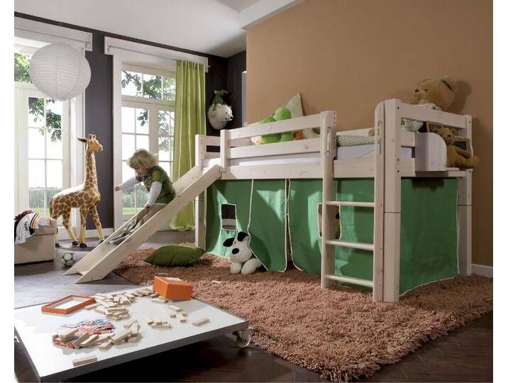INFANSKIDS Halbhochbett inkl. Leiter und Rutsche II Kiefer weiss von slewo