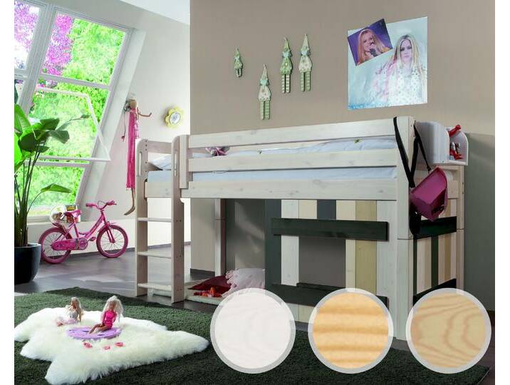 INFANSKIDS Hochbett mit Leiter II Kiefer gelaugt / 140 cm von slewo