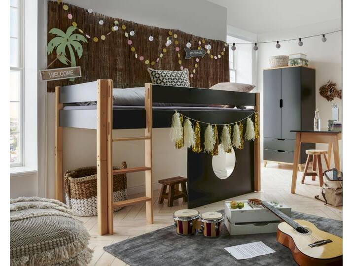 INFANSKIDS »Infanscolor« Kinderzimmer Halbhochbett anthrazit – erhältlich in 2 Größen von slewo