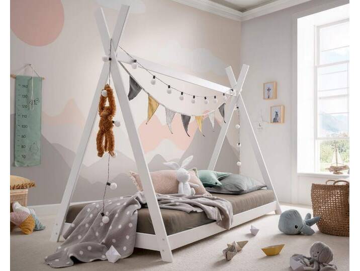 INFANSKIDS »Pinocchio« Tipi-Bett weiß Buche weiß lackiert / Stoffdach Mint / Rollrost INFANSKIDS »Pinocchio« Tipi-Bett weiß Buche weiß lackiert / Stoffdach Mint / Rollrost von slewo