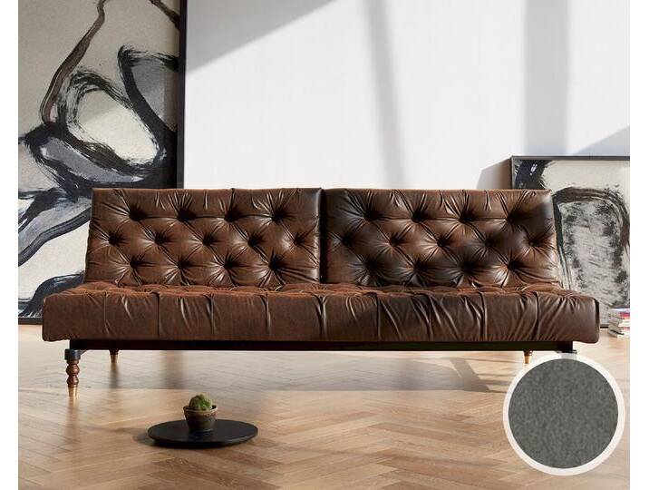 Innovation »Oldschool« Klappsofa Retro Dunkel-Holz/Schwarz / 461 Kunstleder Brown Vintage von slewo