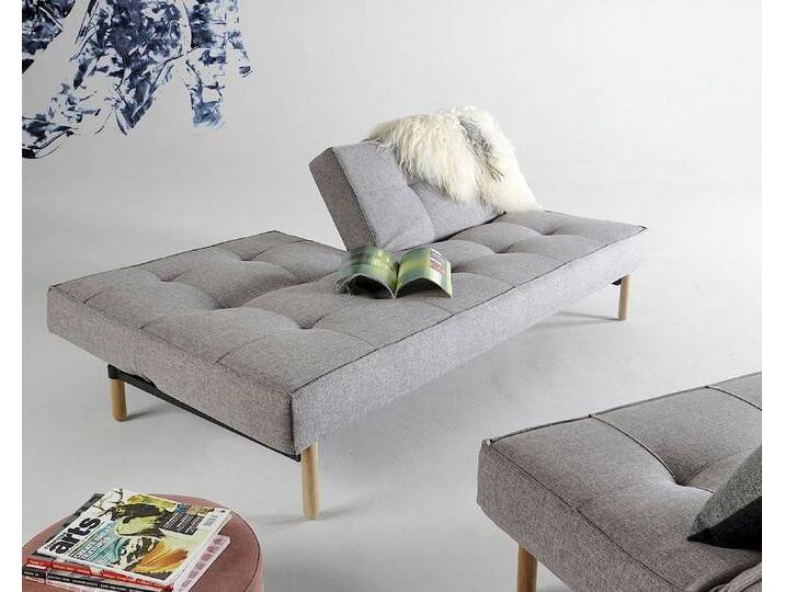 Innovation »Splitback« Klappsofa Styletto Helles Holz/Silber / 521 Mixed Dance Grau von slewo