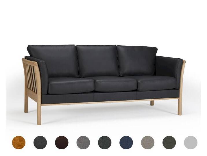 Kragelund »Aya« Couch 142x82x80 cm / 2 Sitzer / Echtleder 800 Schwarz / Buche seife von slewo