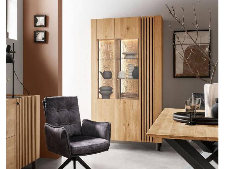 Massivholz »Ascona« Doppelvitrine I 106x200x45 cm / Rückwand Standard / mit Beleuchtung von slewo