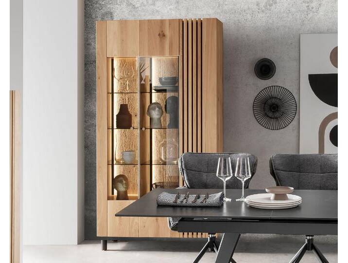 Massivholz »Ascona« Doppelvitrine III 106x200x45 cm / Rückwand Standard / mit Beleuchtung von slewo