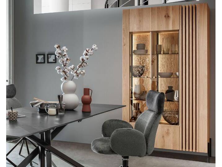 Massivholz »Ascona« Doppelvitrine IV 106x200x45 cm / Rückwand sandgestrahlt / mit Beleuchtung von slewo