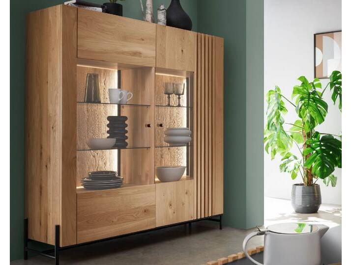 Massivholz »Ascona« Highboard VI 140x160x45 cm / Rückwand Standard / mit Inlay Anthrazitglas / mit Beleuchtung Massivholz »Ascona« Highboard VI 140x160x45 cm / Rückwand Standard / mit Inlay Anthrazitglas / mit Beleuchtung von slewo