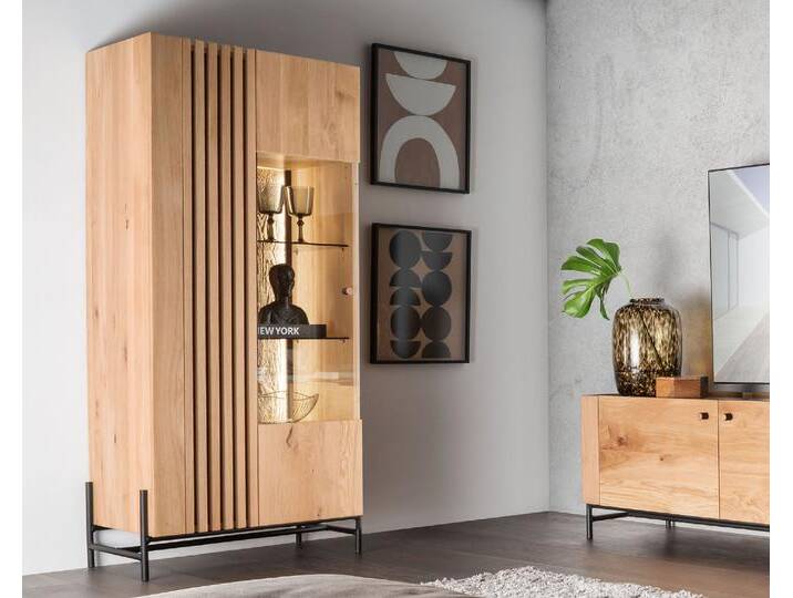 Massivholz »Ascona« Highboard VIII 70x160x45 cm / Anschlag rechts / Rückwand Standard / mit Inlay Anthrazitglas / ohne Beleuchtung von slewo