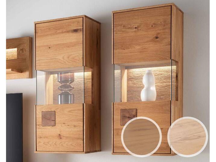 Massivholz »Davos« Hängevitrine II Wildeiche bianco geölt / Anschlag rechts / mit Beleuchtung von slewo